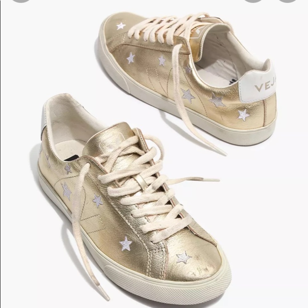 Brand new in box! Veja madewell gold sneakers with white stars. Size 7